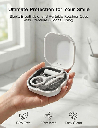 Retainer Case with Vent Holes, Aligner Case Kit for Invisalign | Breathable Ventilation • Removable Silicone Liner • Magnetic Closure • Fits Invisalign, Aligners • Removal Tool & Seater