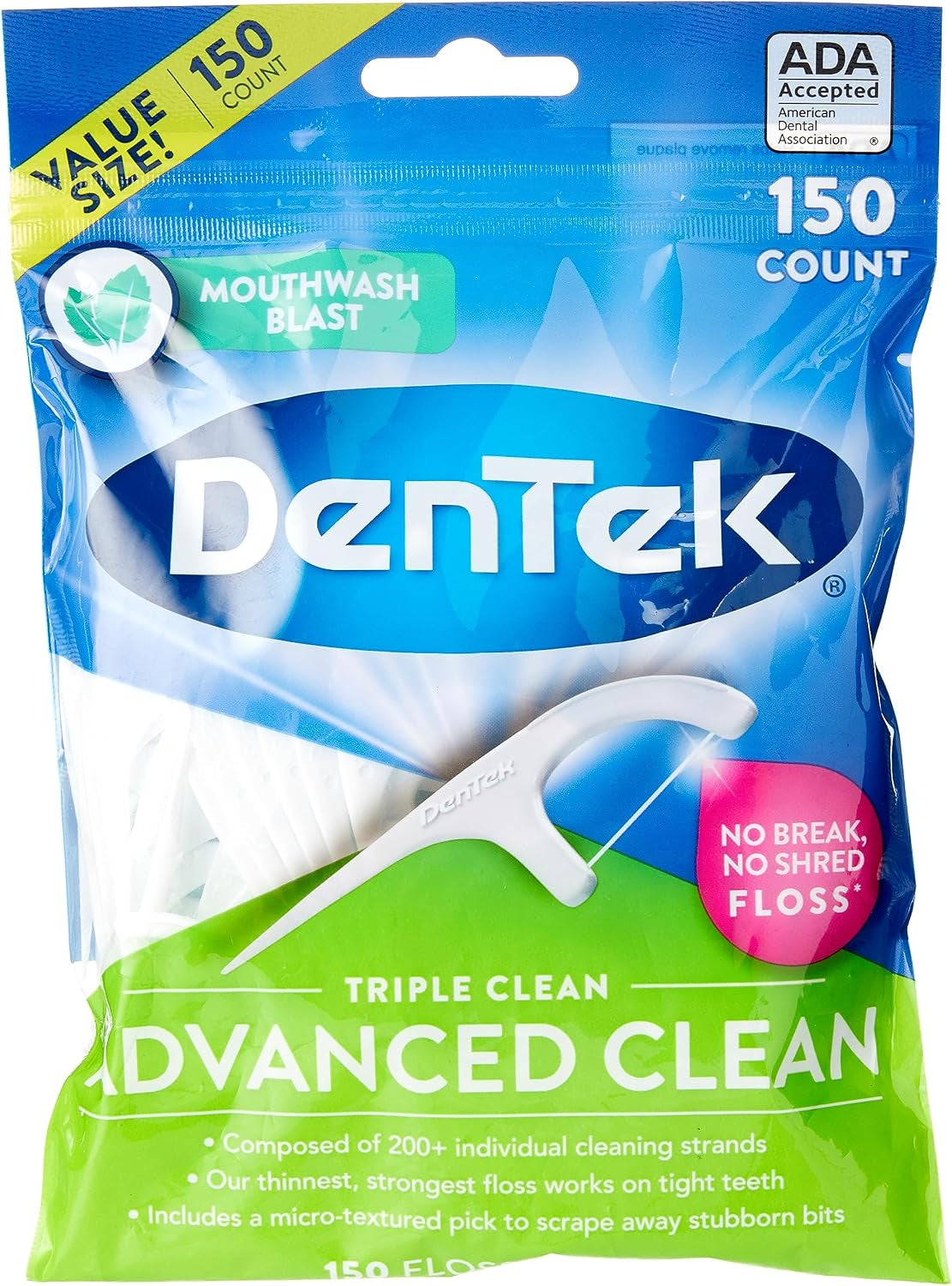 Retainer Cleaning Tablets, Denture Cleaning Tablets for Dental Appliances & Dentek Triple Clean Advanced Clean Floss Picks, No Break & No Shred Floss, 150 Count