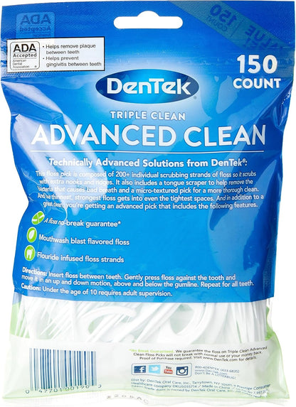 Retainer Cleaning Tablets, Denture Cleaning Tablets for Dental Appliances & Dentek Triple Clean Advanced Clean Floss Picks, No Break & No Shred Floss, 150 Count